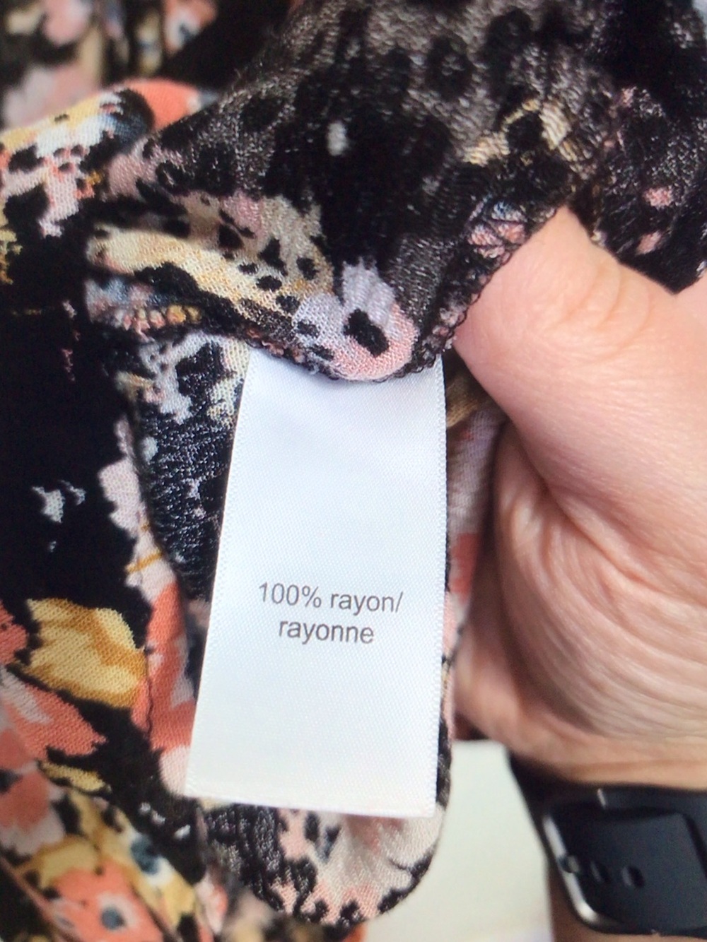 Maurices Black Floral Ruffle-Sleeve Blouse with Pink and Cream Flowers - Picture 6 of 8